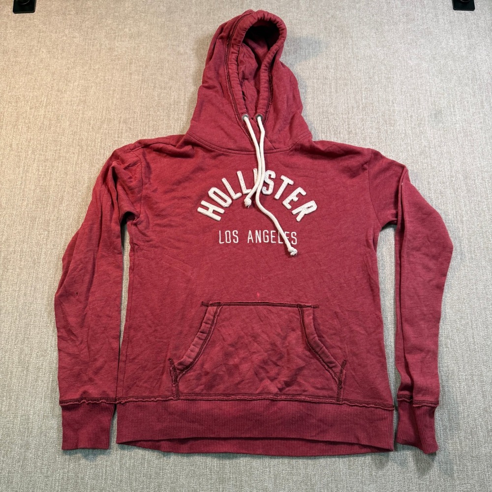 Hollister Los Angeles Graphic Hoodie Burgundy Red Pullover Sweatshirt Small